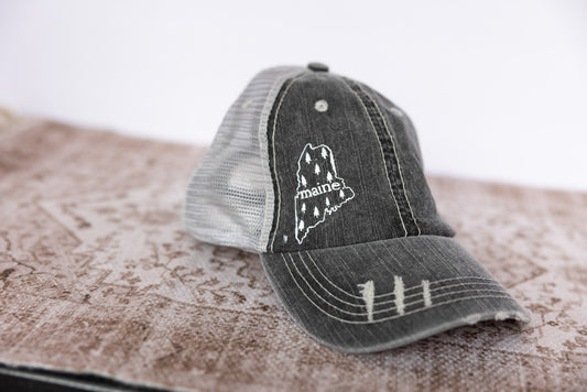 Pine Tree State Distressed Ponytail Baseball Hat