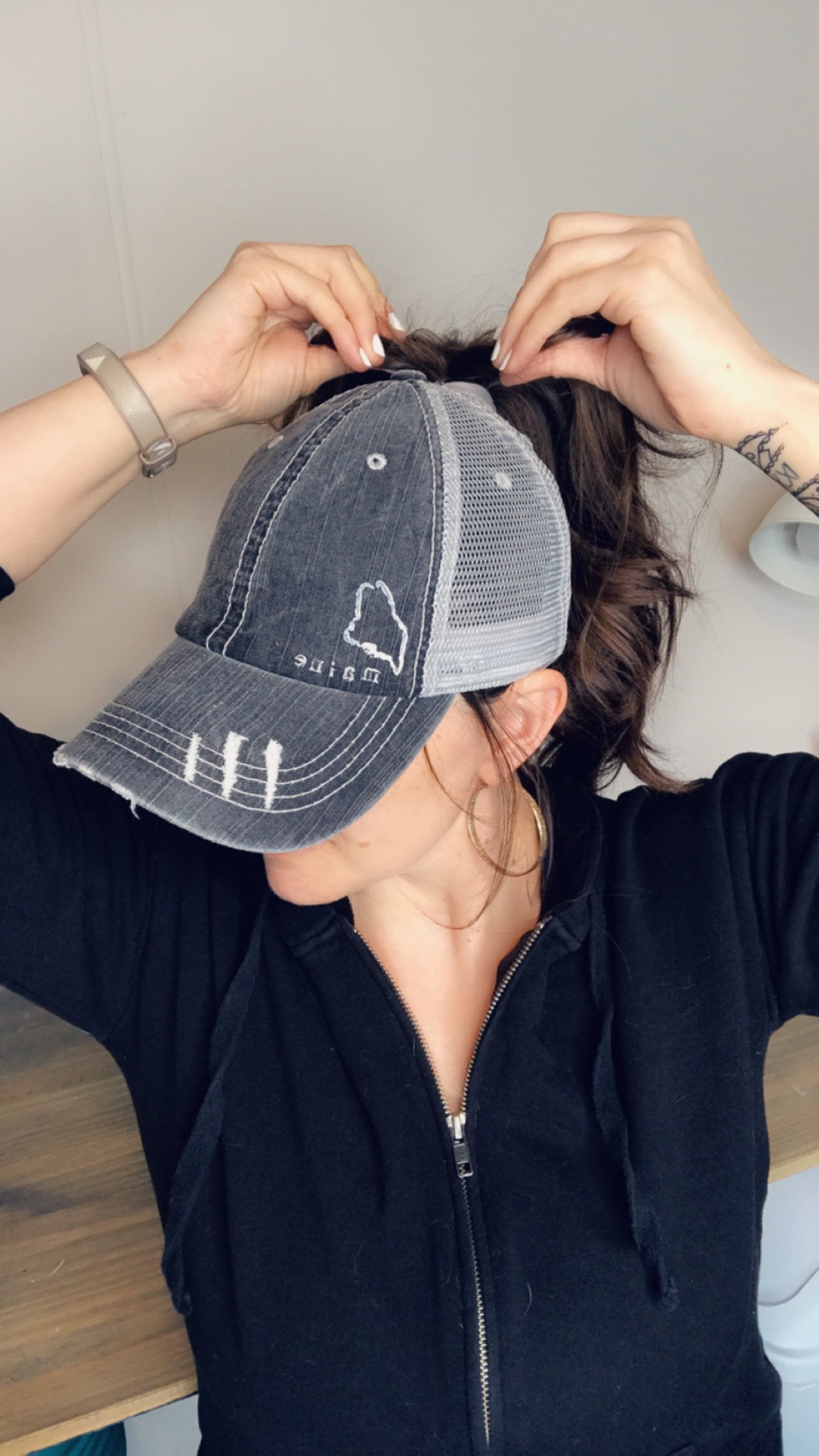maine.LOVE Distressed Ponytail Baseball Hat