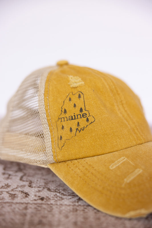 Pine Tree State Distressed Ponytail Baseball Hat