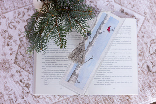 Original Watercolor Bookmark - Cardinal in the Birch